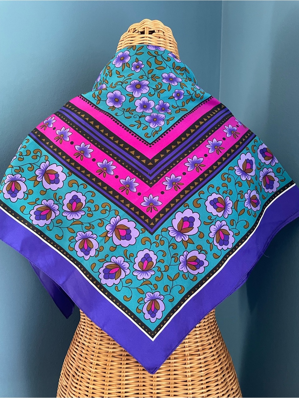 Square Purple Magenta Floral Scarf with Border  30” x 30”